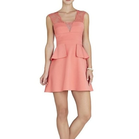 BCBG Leann Lace-Applique V-Neck Gown Dress Orange - Picture 3 of 7